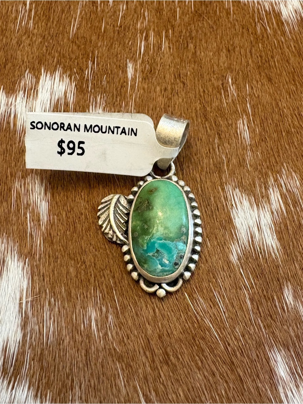 Sonoran Mountain Turquoise 925 Sterling Silver Pendant with Feather